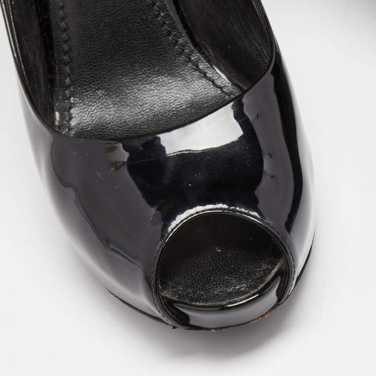 مملوكة مسبقًا Louis Vuitton Black Patent Leather Oh Really! Peep Toe Pumps Size 36.5