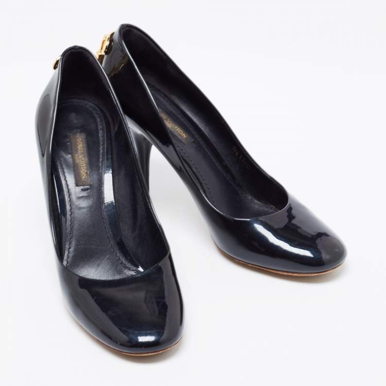 Pre Owned Louis Vuitton Metallic Navy Blue Patent Leather Oh Really! Pumps Size 36