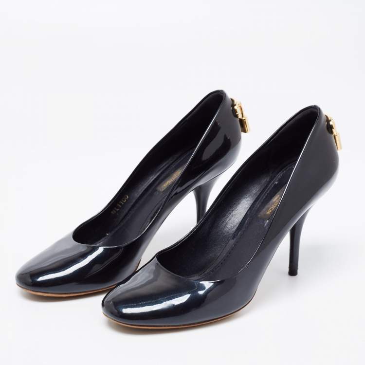 Pre Owned Louis Vuitton Metallic Navy Blue Patent Leather Oh Really! Pumps Size 36