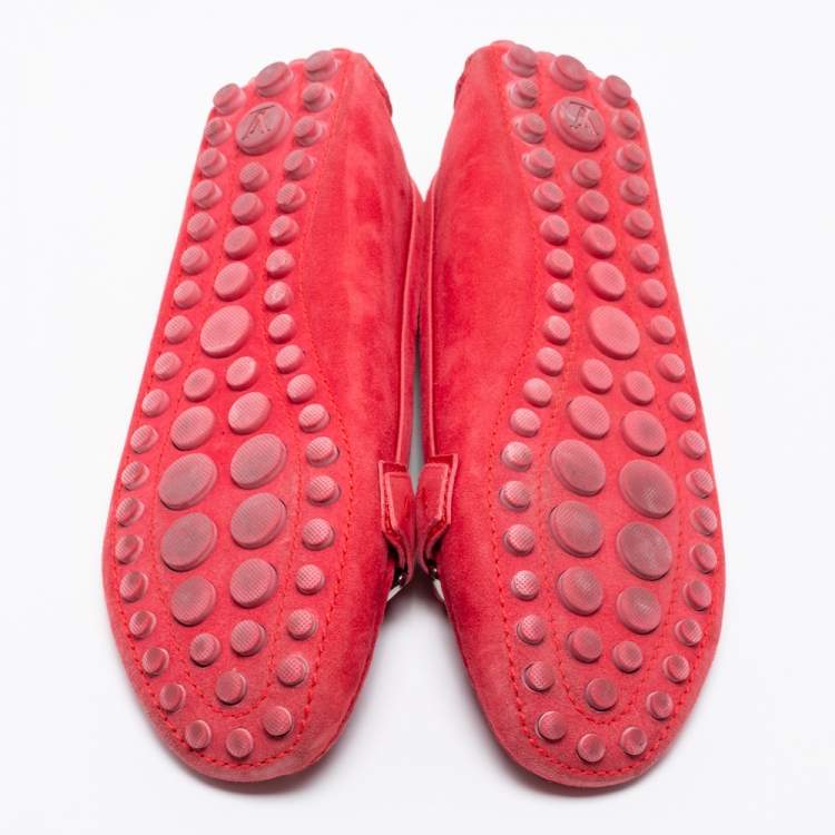 Pre Owned Louis Vuitton Red Suede Slip On Loafers Size 37