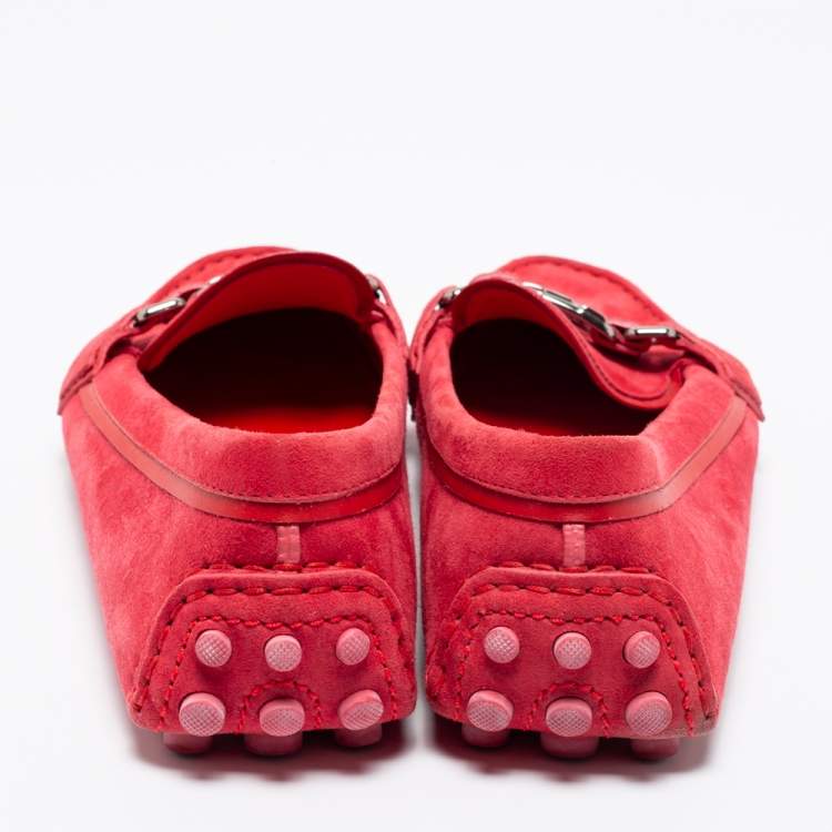 Pre Owned Louis Vuitton Red Suede Slip On Loafers Size 37