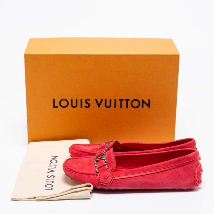 Pre Owned Louis Vuitton Red Suede Slip On Loafers Size 37