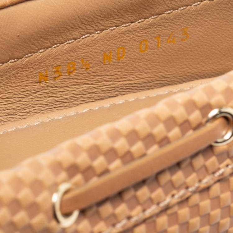 Pre Owned Louis Vuitton Light Brown Petit Damier Embossed Leather Gloria Bow Loafers Size 38.5