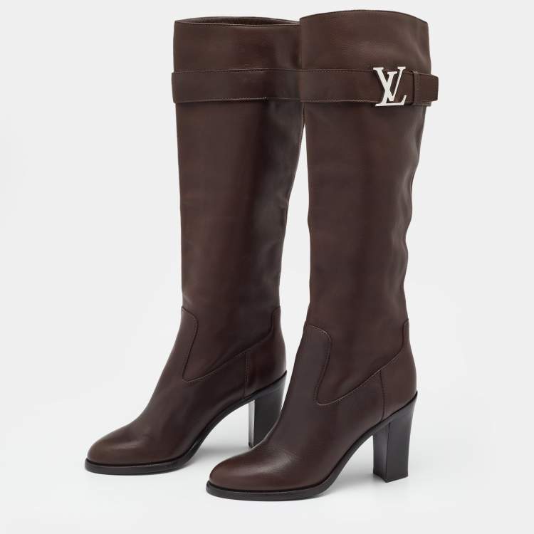 LOUIS VUITTON SHOES QUEEN ANKLE BOOTS 39 LOW BOOTS BROWN LEATHER