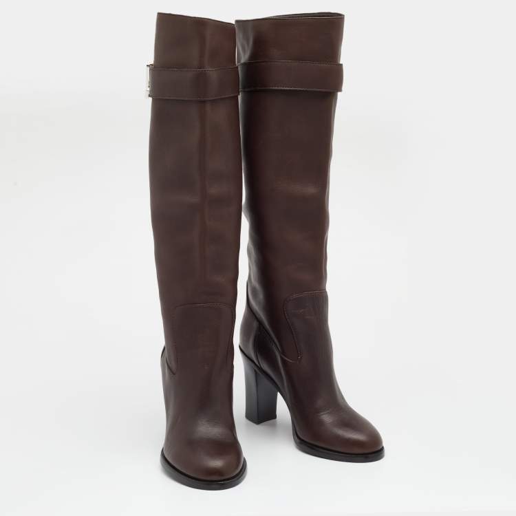 Pre Owned Louis Vuitton Dark Brown Leather Knee Length Boots Size 37
