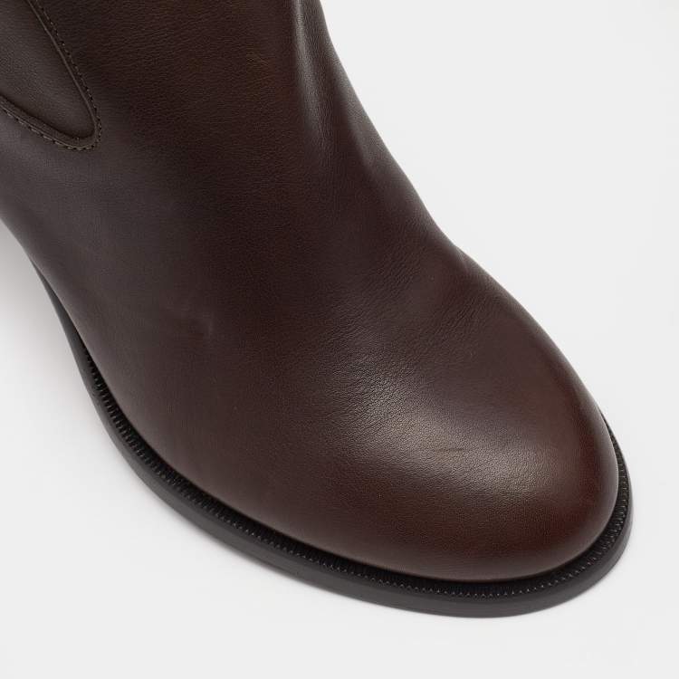Pre Owned Louis Vuitton Dark Brown Leather Knee Length Boots Size 37