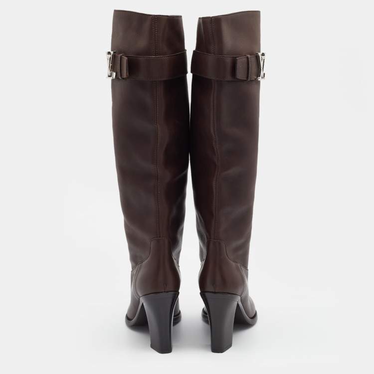 Pre Owned Louis Vuitton Dark Brown Leather Knee Length Boots Size 37