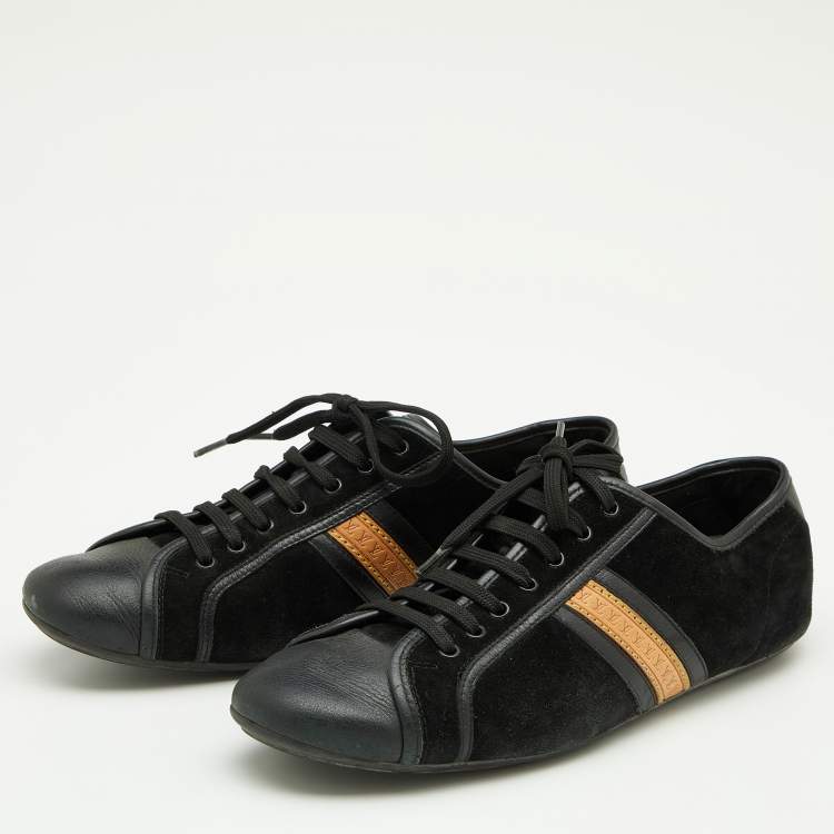 Pre Owned Louis Vuitton Black Leather And Suede Low Top Sneakers Size 38.5