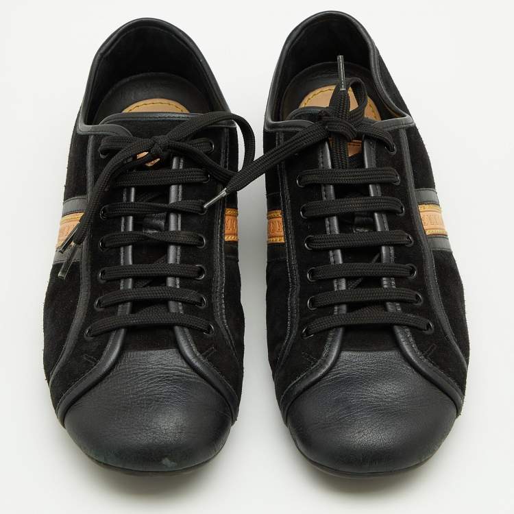 Pre Owned Louis Vuitton Black Leather And Suede Low Top Sneakers Size 38.5