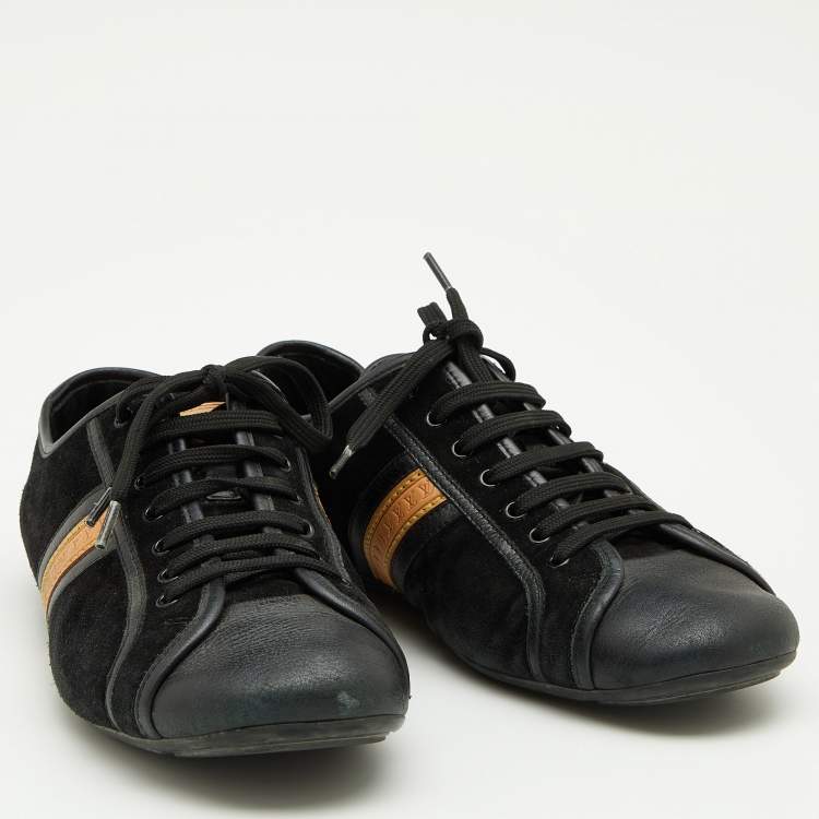 Pre Owned Louis Vuitton Black Leather And Suede Low Top Sneakers Size 38.5