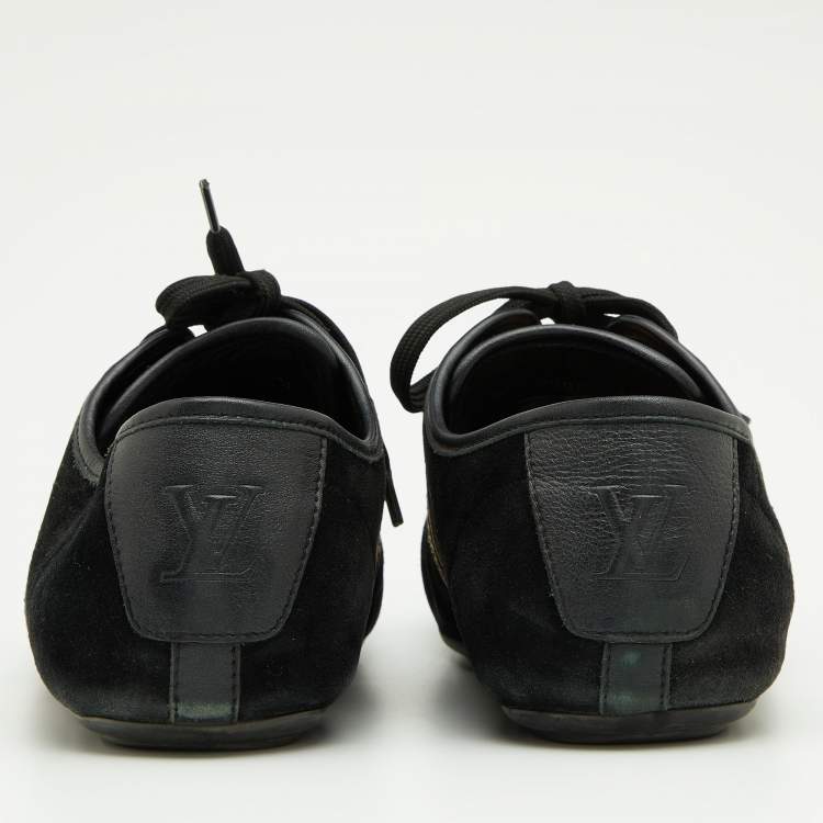 Pre Owned Louis Vuitton Black Leather And Suede Low Top Sneakers Size 38.5