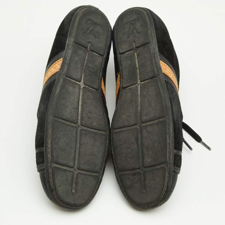 Pre Owned Louis Vuitton Black Leather And Suede Low Top Sneakers Size 38.5