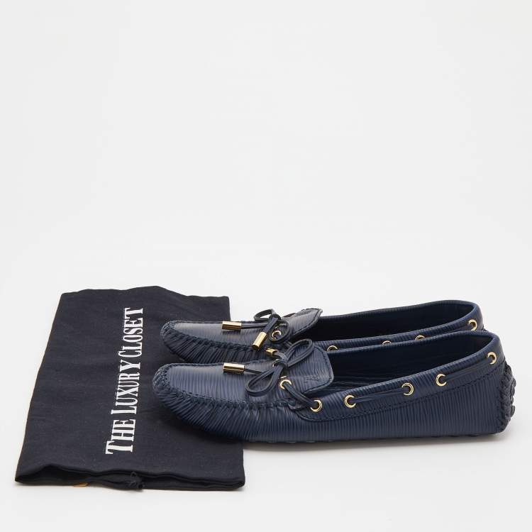 Pre Owned Louis Vuitton Blue Epi Leather Bow Gloria Slip On Loafers Size 38