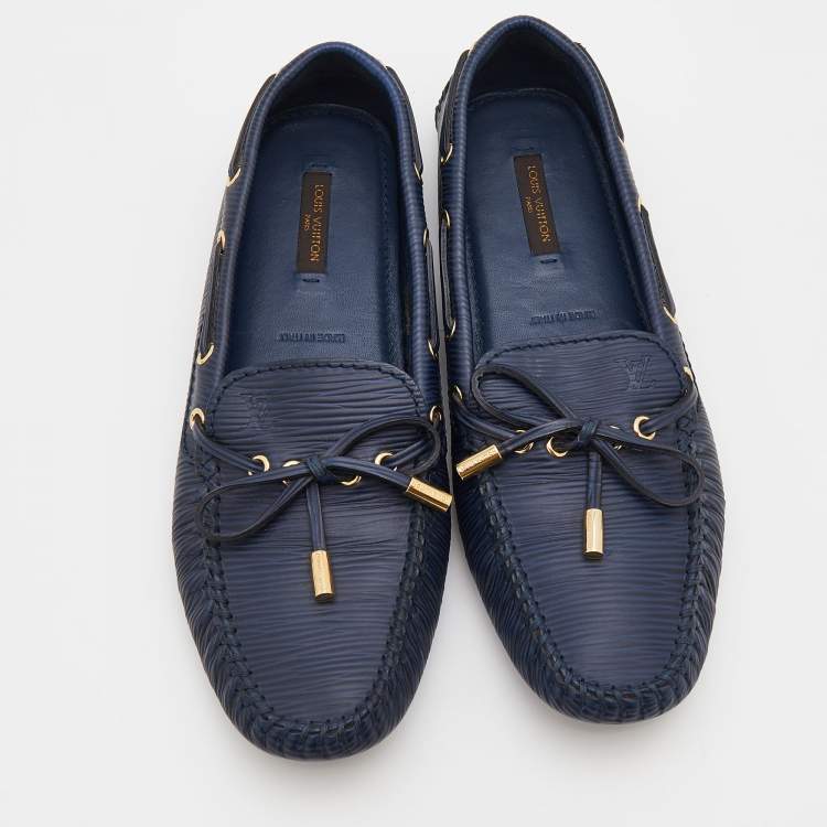 Pre Owned Louis Vuitton Blue Epi Leather Bow Gloria Slip On Loafers Size 38