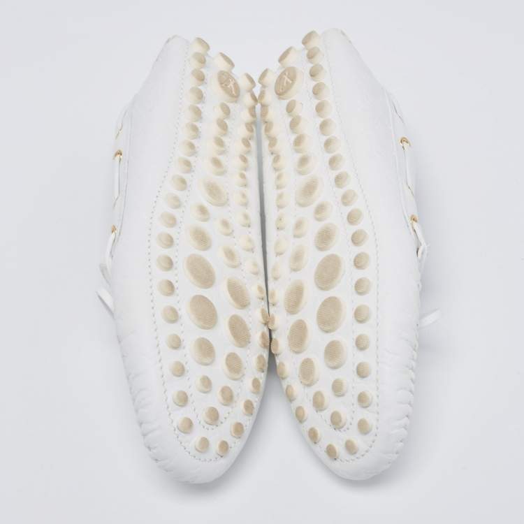 Pre Owned Louis Vuitton White Monogram Empreinte Leather Gloria Loafers Size 38