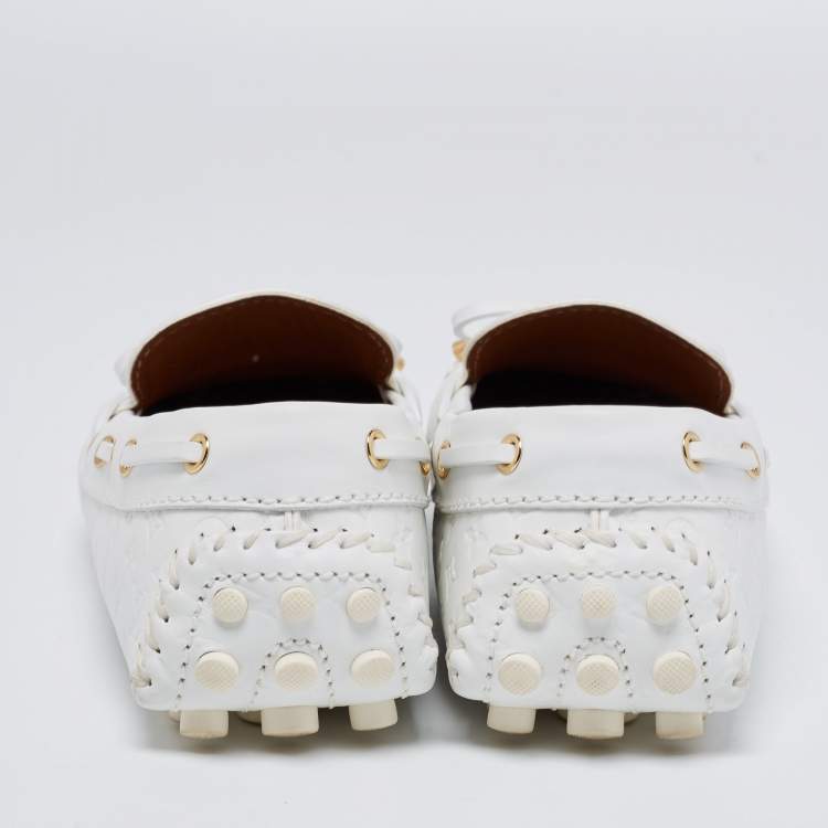 Pre Owned Louis Vuitton White Monogram Empreinte Leather Gloria Loafers Size 38