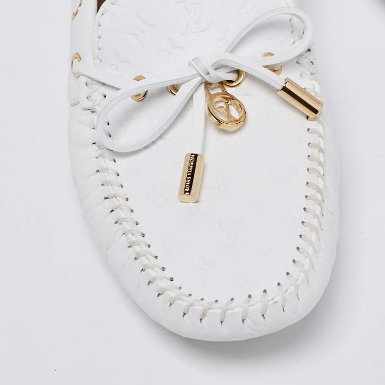 Pre Owned Louis Vuitton White Monogram Empreinte Leather Gloria Loafers Size 38