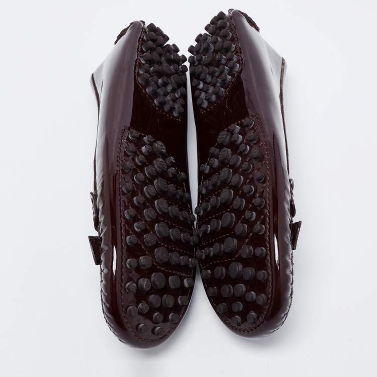 Pre Owned Louis Vuitton Burgundy Patent Leather Parklane Slip On Loafers Size 36