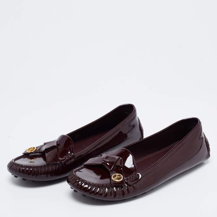 Louis Vuitton Brown Patent Leather Oxford Slip on Loafers Size 36