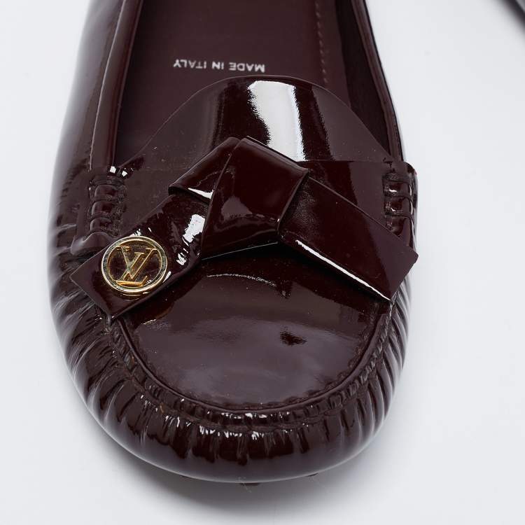 Pre Owned Louis Vuitton Burgundy Patent Leather Parklane Slip On Loafers Size 36