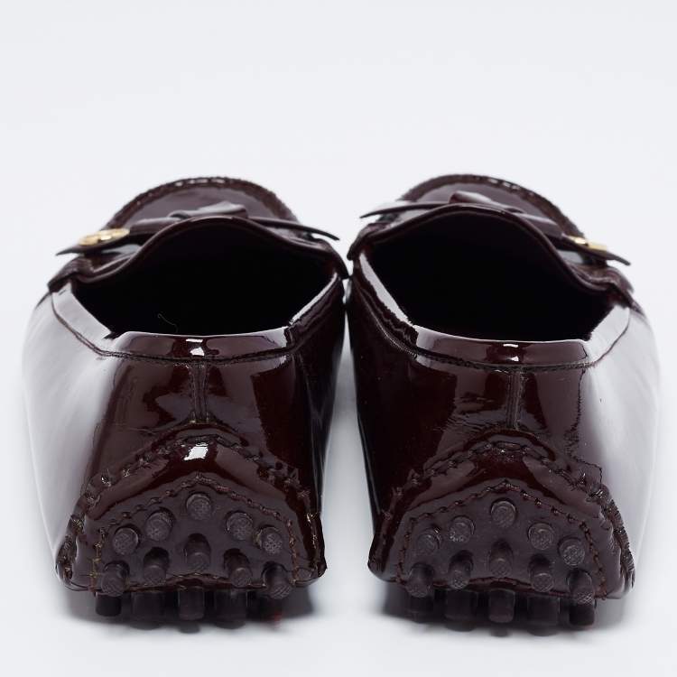 Pre Owned Louis Vuitton Burgundy Patent Leather Parklane Slip On Loafers Size 36