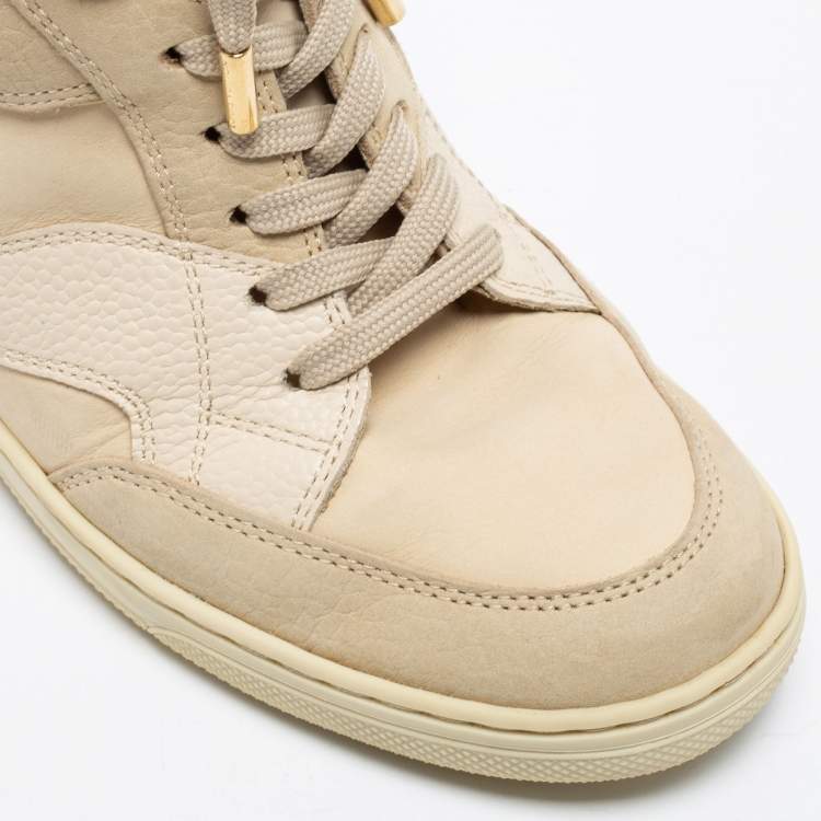 Pre Owned Louis Vuitton Off White Monogram Suede And Leather Cliff Top Wedge Sneakers Size 38