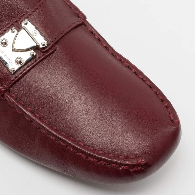 Pre Owned Louis Vuitton Burgundy Leather S Lock Slip On Loafers Size 39.5