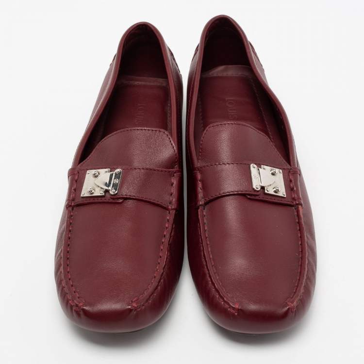 Pre Owned Louis Vuitton Burgundy Leather S Lock Slip On Loafers Size 39.5