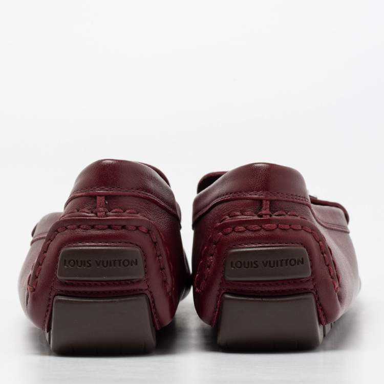 Pre Owned Louis Vuitton Burgundy Leather S Lock Slip On Loafers Size 39.5