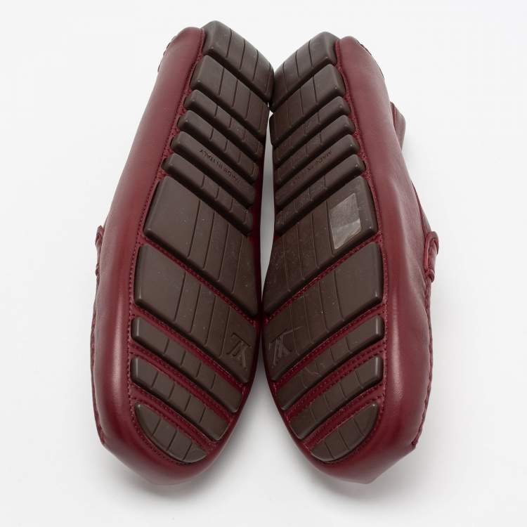 Pre Owned Louis Vuitton Burgundy Leather S Lock Slip On Loafers Size 39.5
