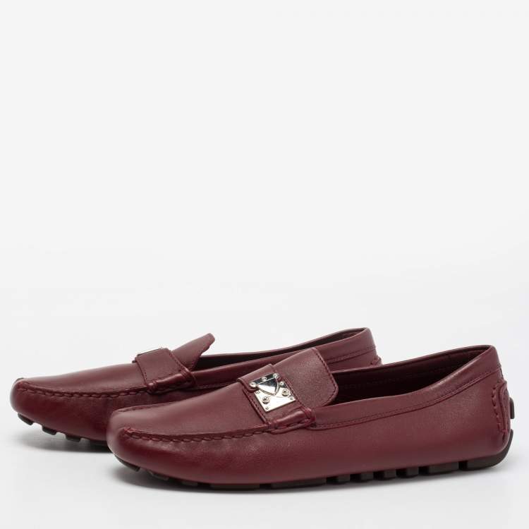 Pre Owned Louis Vuitton Burgundy Leather S Lock Slip On Loafers Size 39.5