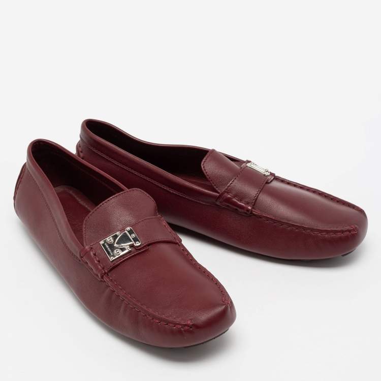 Pre Owned Louis Vuitton Burgundy Leather S Lock Slip On Loafers Size 39.5