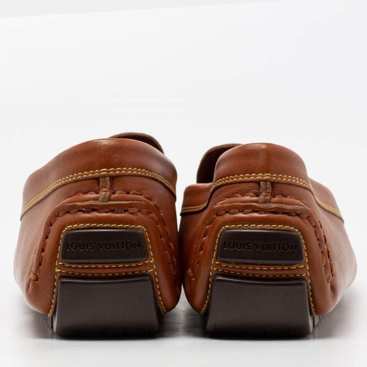 Pre Owned Louis Vuitton Tan Leather S Lock Slip On Loafers Size 40.5