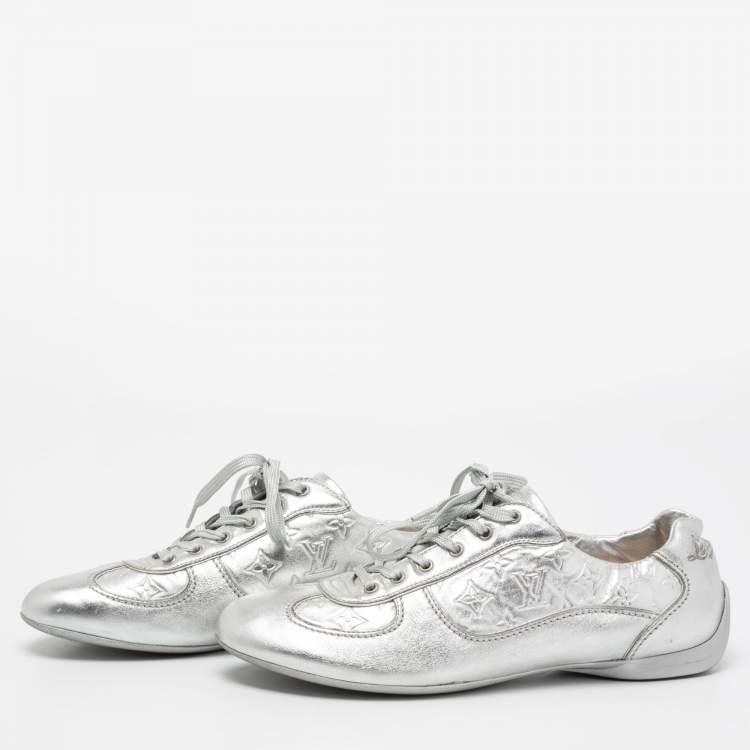Louis Vuitton Metallic Silver Monogram Leather Trainers Lace Up