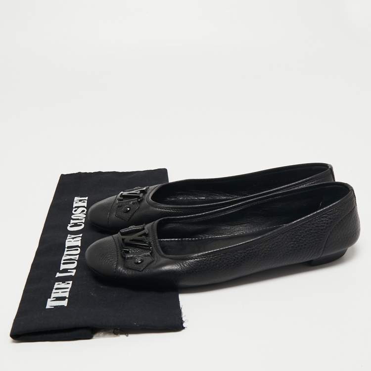 Pre Owned Louis Vuitton Black Leather Logo Embellished Ballet Flats Size 41
