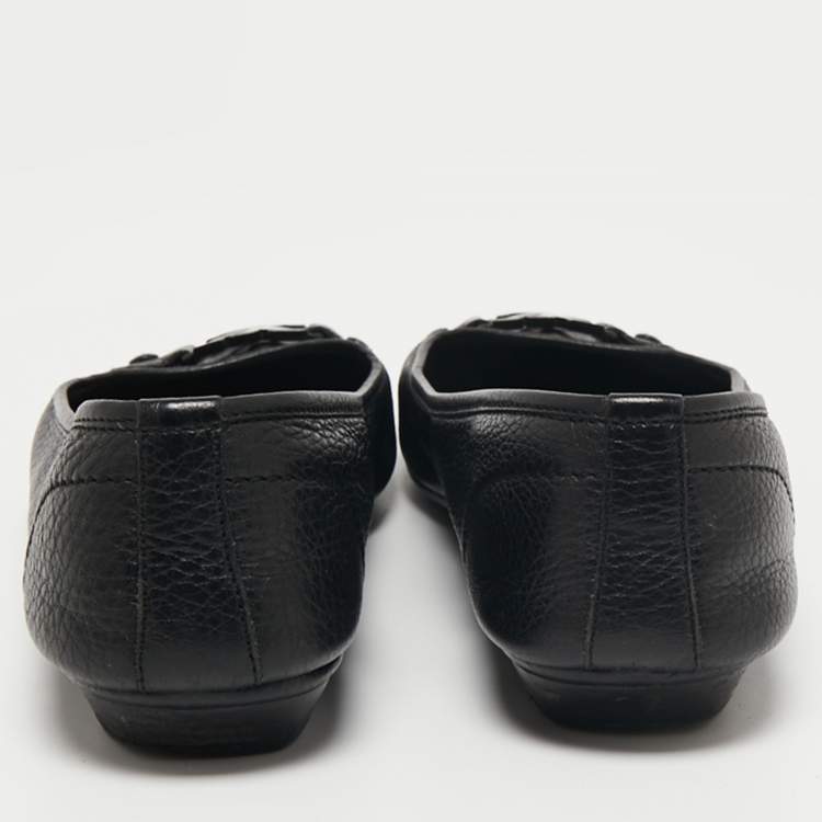 Pre Owned Louis Vuitton Black Leather Logo Embellished Ballet Flats Size 41