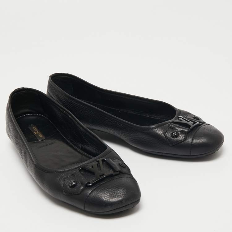 Pre Owned Louis Vuitton Black Leather Logo Embellished Ballet Flats Size 41