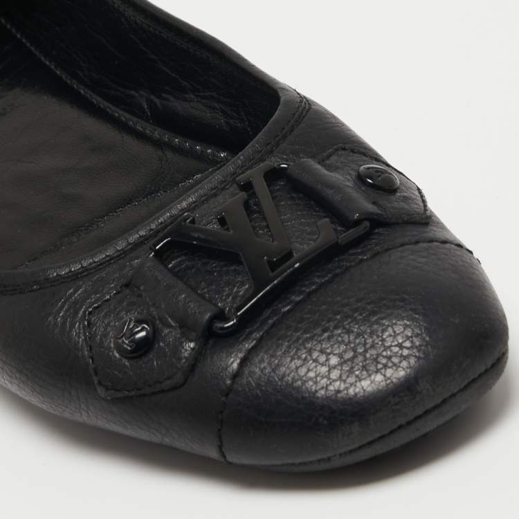 Pre Owned Louis Vuitton Black Leather Logo Embellished Ballet Flats Size 41