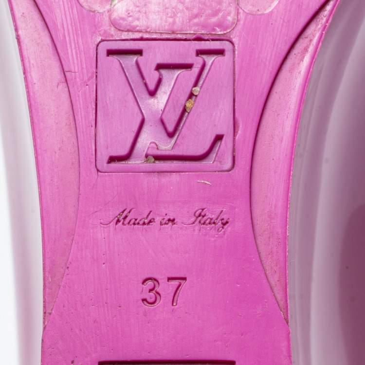 Pre Owned Louis Vuitton Purple Rubber Ankle-Strap Wedge Sandals Size 37