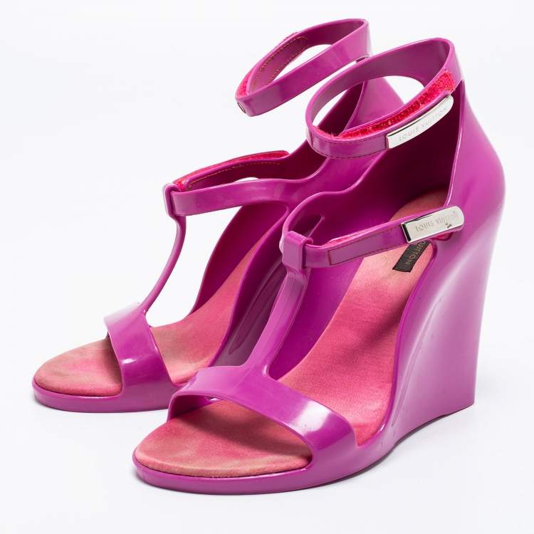 Louis Vuitton Purple Rubber Ankle-Strap Wedge Sandals