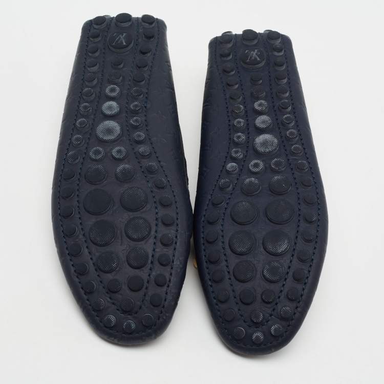 Pre Owned Louis Vuitton Monogram Blue Leather Gloria Bow Slip On Loafers Size 37