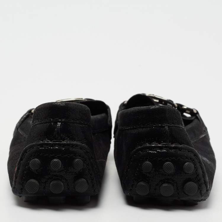 Pre Owned Louis Vuitton Black Glitter Suede Oxford Loafers Size 37.5