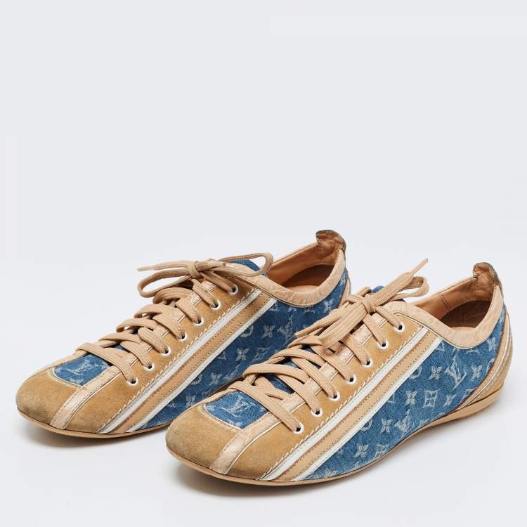 Louis Vuitton Blue/Beige Monogram Denim and Crocodile Impulsion Sneakers  Size 37.5 Louis Vuitton