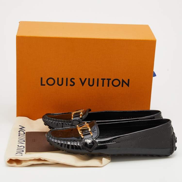 Pre Owned Louis Vuitton Black Patent Leather Oxford Slip On Loafers Size 38.5