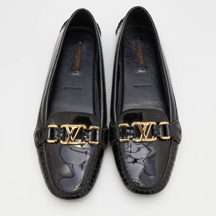 Pre Owned Louis Vuitton Black Patent Leather Oxford Slip On Loafers Size 38.5