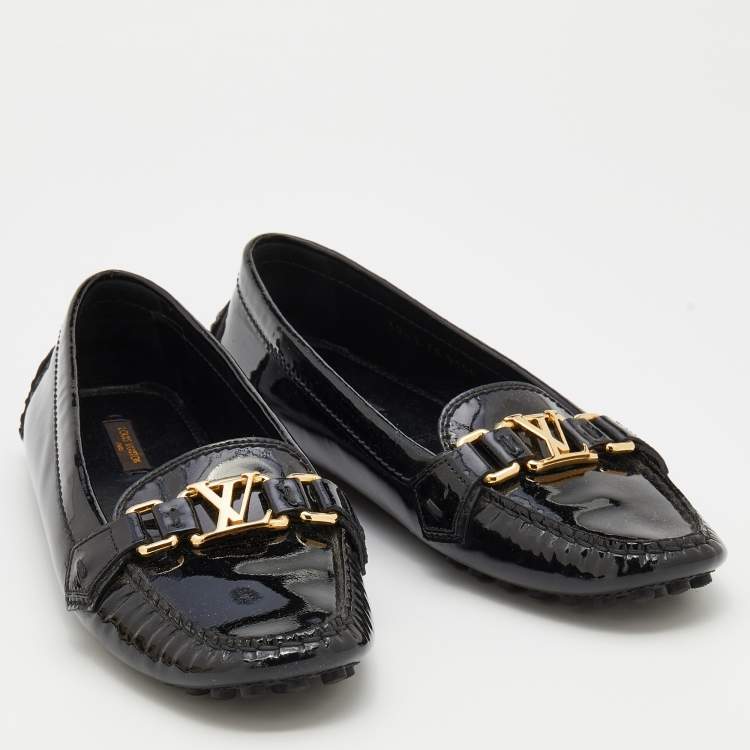 Pre Owned Louis Vuitton Black Patent Leather Oxford Slip On Loafers Size 38.5