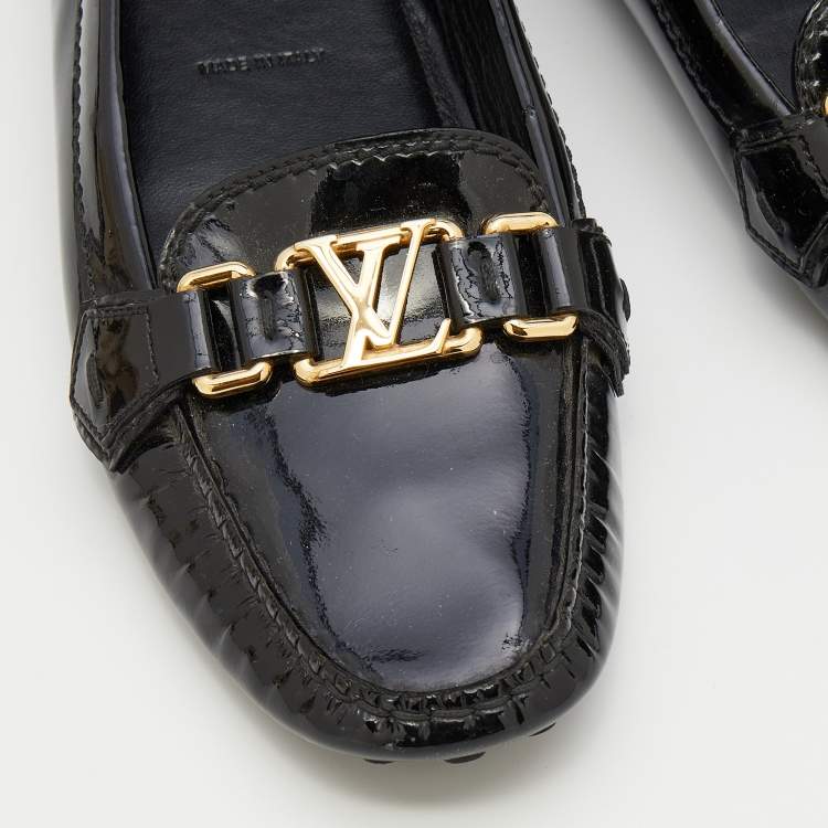 Pre Owned Louis Vuitton Black Patent Leather Oxford Slip On Loafers Size 38.5