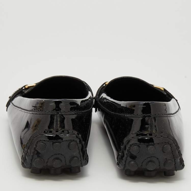 Pre Owned Louis Vuitton Black Patent Leather Oxford Slip On Loafers Size 38.5