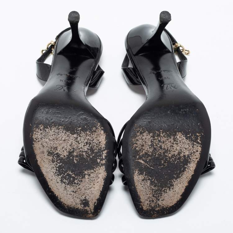 Pre Owned Louis Vuitton Black Patent Leather Slingback Sandals Size 36.5
