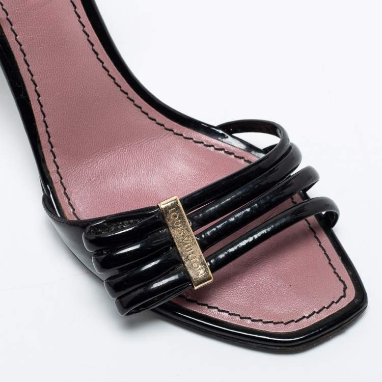 Pre Owned Louis Vuitton Black Patent Leather Slingback Sandals Size 36.5